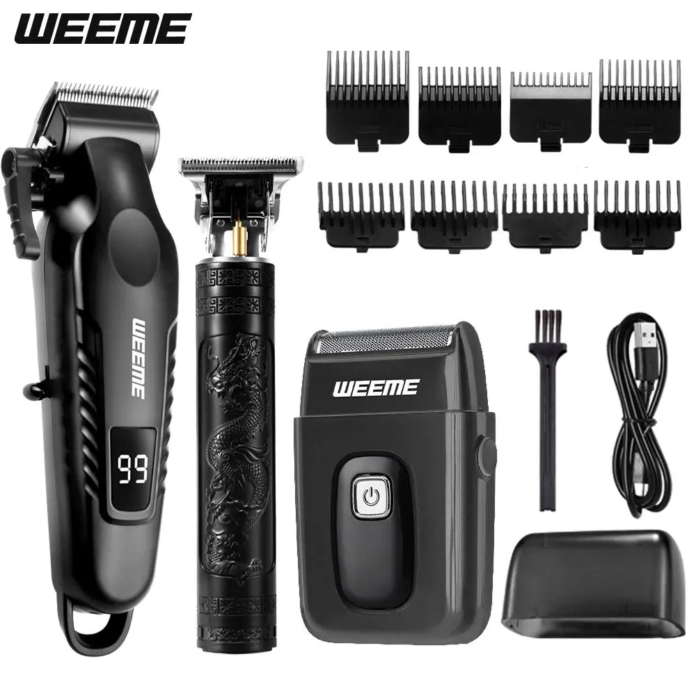 WEEME 3 Piece Electric Hair Clippers and Trimmers Set, Professional Alloy Blades, USB Rechargeable with LCD Screen, Perfect Gift for Father's Day and Birthdays