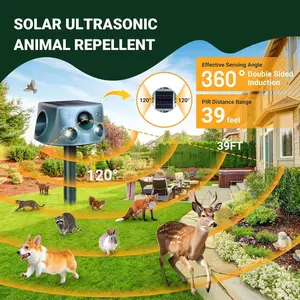Solar Animal Repeller, 360° Ultrasonic Animal Repeller, Outdoor Cat Repeller, Dog Repeller, with Motion Sensor and Flashing Light — Protection Against Dogs, Deer, Foxes, Raccoons, Skunks, Rabbits, Squirrels, and Coyotes