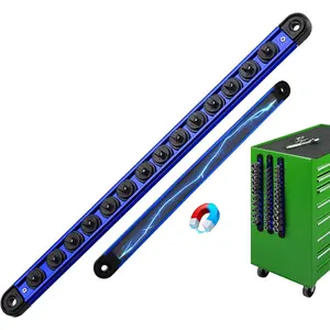1/4-inch  Socket Organizer Rail,  Alloy Socket Rail, Heavy Duty Sockets Holder with 14 Clips, 360? Swivel Clip Tool Tray, Sockets Organizer for Tool Box Drawer (Blue)