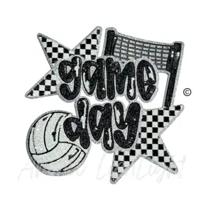 Volleyball Game Day Checkered Star Sequins Patch - Large