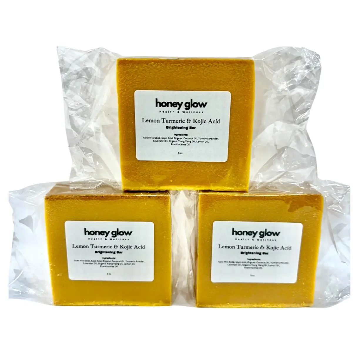 Honey Glow 3-Pack Lemon Turmeric & Kojic Acid Brighetning Soap, Dark Spot Remover, Kojic Acid Soap Body Care Body Wash Coconut Organic Natural Ingredi