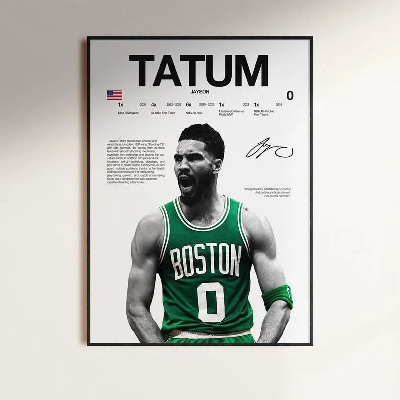 Jayson Tatum Poster, NBA Wall Print, Basketball  NBA Poster Print, Sports Decor, Boston Celtics Poster, NBA Basketball Gift
