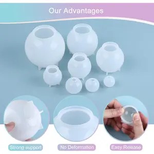 8 PCS Sphere Silicone Mold, Upgraded 3D Seamless Epoxy Molds, Large Ball Shape Flower Resin Mold for Home Decor, Flowers Preservation