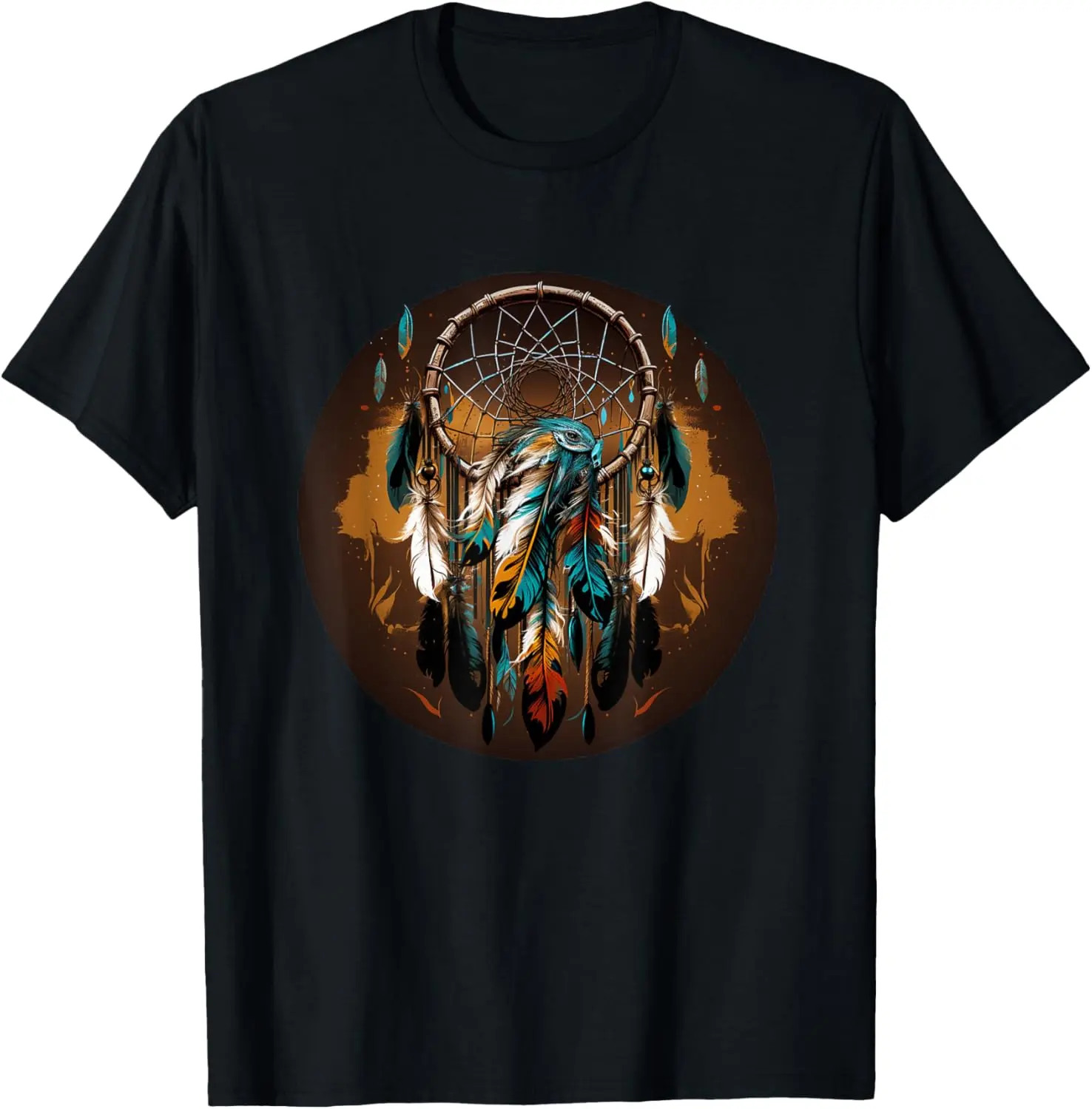 Women's 100% Cotton Short-Sleeve Round Neck Vintage T-Shirt - Distressed Native American Dreamcatcher Graphic, Casual Everyday Streetwear Top, Wide Range of Sizes, Shortsleeve, Clothes, Large