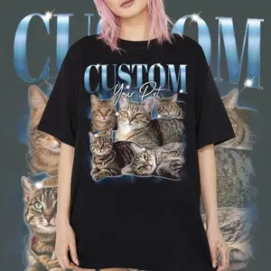 [Sale Up To 30%] Pet Custom Vintage Washed Shirt, Custom Cat Graphic Unisex Shirt, Dog Personalize Bootleg Retro 90's Tee, Pet Lover Top Clear Customized Day Style