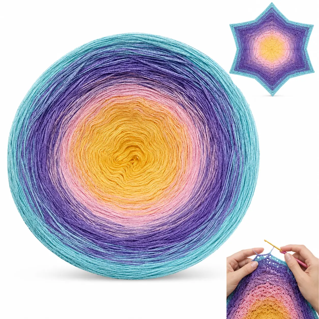 1PC 100% Cotton Gradient Yarn Cake, 300g/10.58oz Soft Cotton Yarn for Crochet & Knitting, Ombre Color Changing Yarn for Shawls, Scarves & Crafts