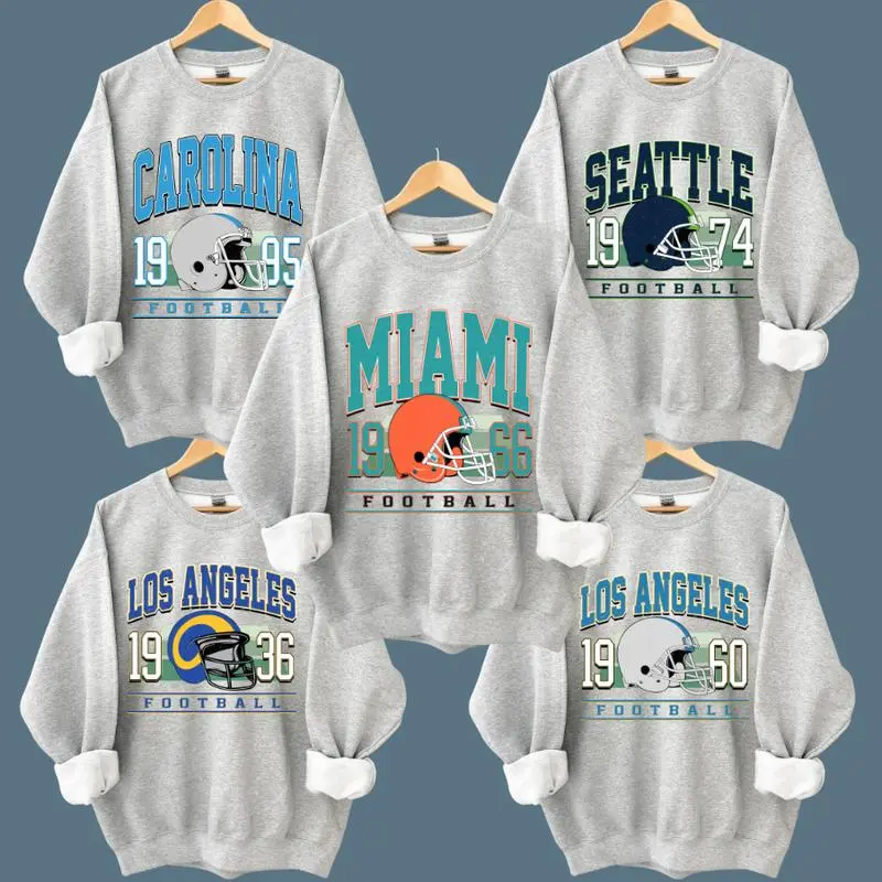 Vintage Ash Color All Team Football Graphic Shirt Unisex Crewneck Classic Sweatshirt Retro Game Day Pullover Gift for Sports Fans Fall Winter Football Outfit