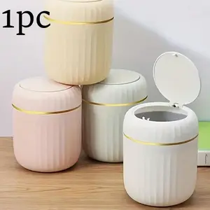 Mini Trash Can with Lid, Small Desktop Waste Bin, Household Waste Bin, Plastic Rotating Top Cover, Keeps Desk Clean, Ideal for Bathroom, Home Office, Living Room, Trashcan