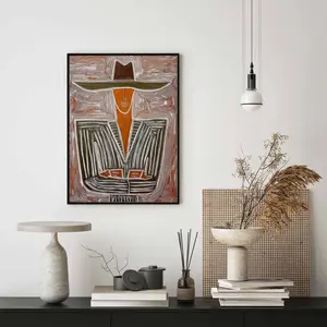 Vintage Cowboy Line Art Canvas Wall Mural, Bohemian Western Style Home Decor, Abstract Texture Poster, Retro Interior Design