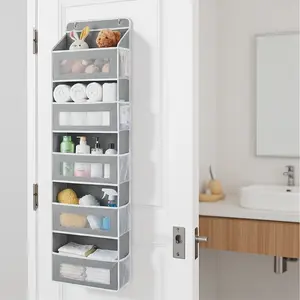 Hangable Over-the-Door Organizer Bag - Damage-Free No-Drill Multipurpose Storage Organizer with 5 Large Compartments, 44lb Load-Bearing Hanging Shelf for Bathroom, Home Storage Organization Solution