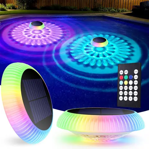 Brizled 2-Pack Outdoor Solar Floating Pool Lights, 6.4in IP67 Waterproof LED Outdoor Lights with 3 Dynamic Modes, 360° Top & Bottom Color Changing Glow, 3.7V, Handy Remote Control, Built-In Batteries, Auto On/Off, 8 Hours Under Direct Sunlight