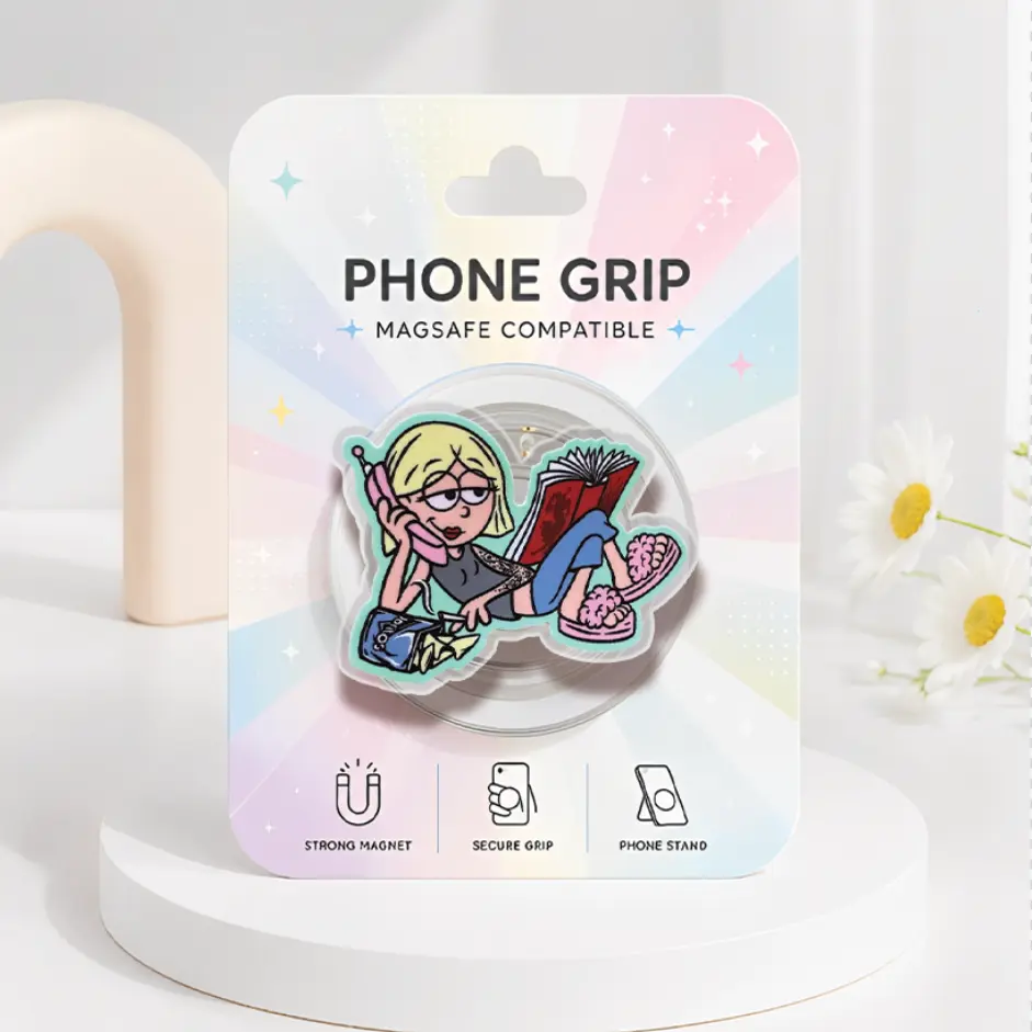 Cute Y2K Magsafe Phone Grip, Snack Girl Reading Book Phone Holder, Bookish Vibes Phone Accessory, Gift for Book Lovers, Funny Girl Pop Socket