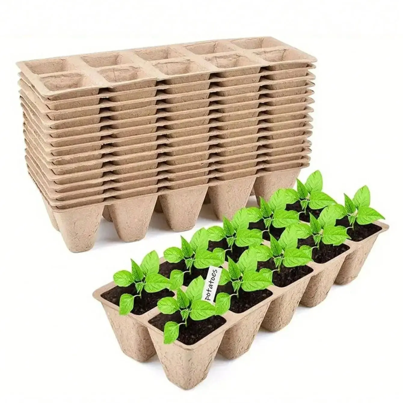 20PCS/1Pack 10Grids Cell Nursery Pots for Seedling Starter Tray Biodegradable Pulp Seedling Cup Outdoor Garden Plant Seedling Germination Tool