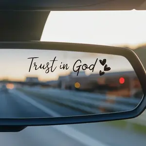 Rearview mirror sticker, inspirational car mirror sticker with "Trust in God" heart-shaped decoration - semi-glossy, self-adhesive, suitable for glass surfaces and religious themes, Automobile Decals