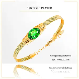 18K Gold Plated Emerald Bracelet Anti-Oxidation High Polish Stackable Daily Wear Gift for Women Perfect Gift for Her Mother's Day Gift Ideas*