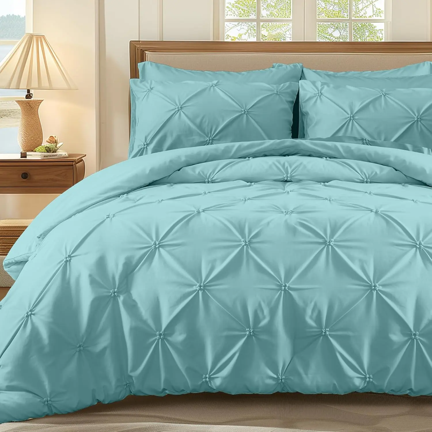 Size Comforter Set Turquoise Green, 3 count Bed Lightweight Solid Bedding Comforters Sets, All Season Fluffy Down Alternative Comforter Bed Set Quilt Blanket