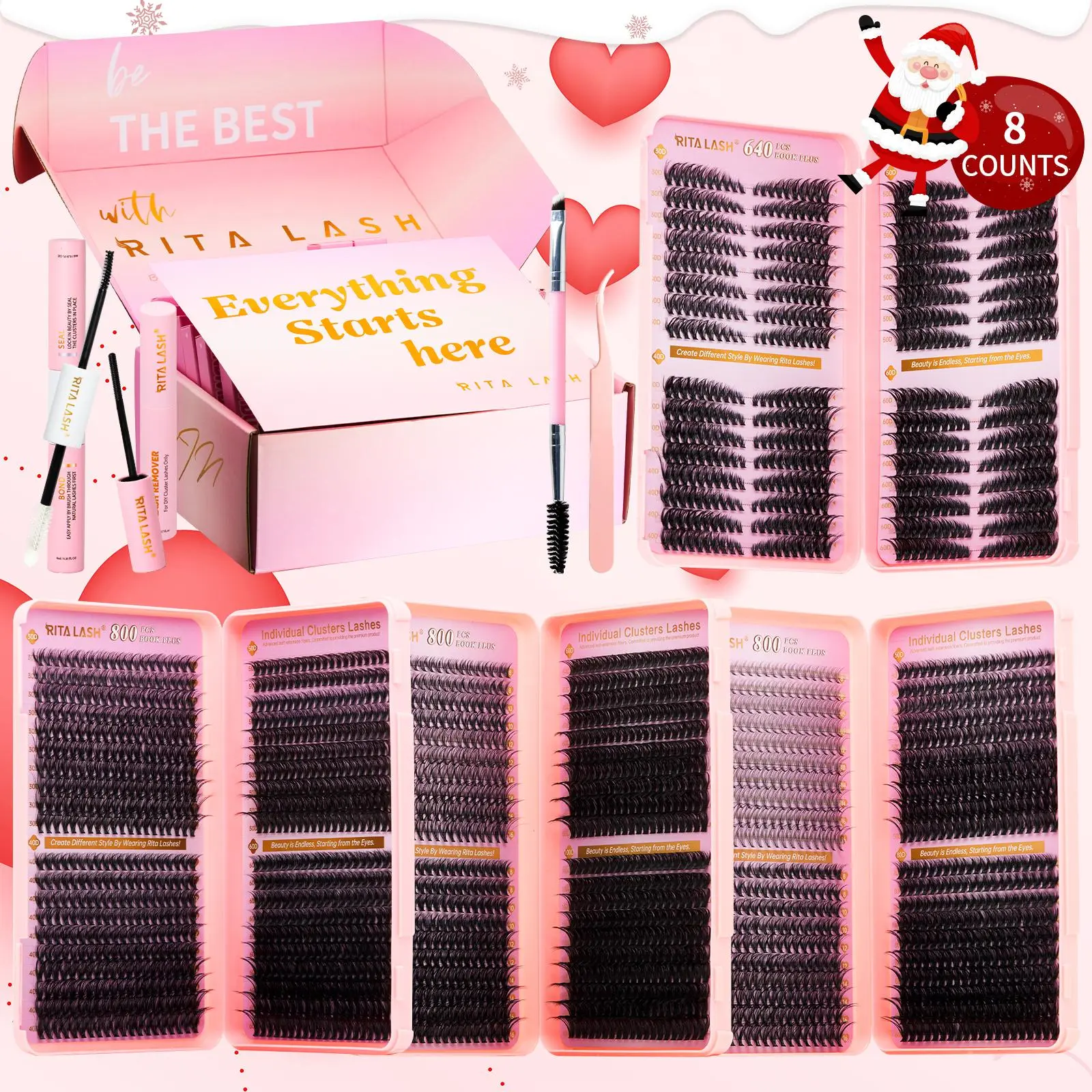 Wispy Curling Individual False Eyelash with Lash & Remover & Tweezers & Brush, 1 Natural Self Grafting Segmented Eyelash Kit, Eyelash Set, Eyelash Clusters, Easy Diy Eyelashes, Diy Personal Lashes