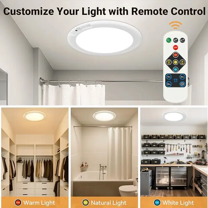 2026 No Wiring Rechargeable Ceiling Light Night Light Indoor, Battery Operated Led Lights for Bedroom with Remote, Living Room Bathroom Home & Kitchen Decor Lighting