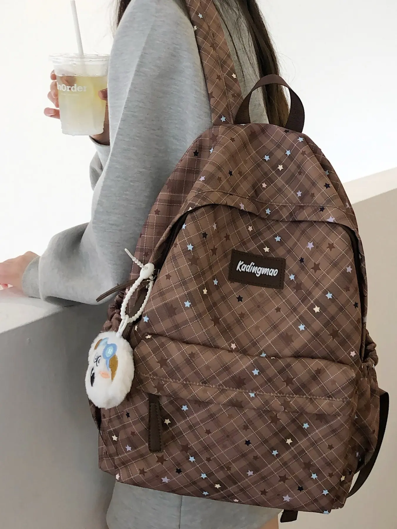 2026 New Plaid Star Print Backpack for Women, Large Capacity Lightweight Cute Doll Strap Bag, Multi-Color Choice, Casual Travel Laptop Bag, Kawaii Backpack, Travel Essentials Backpacks