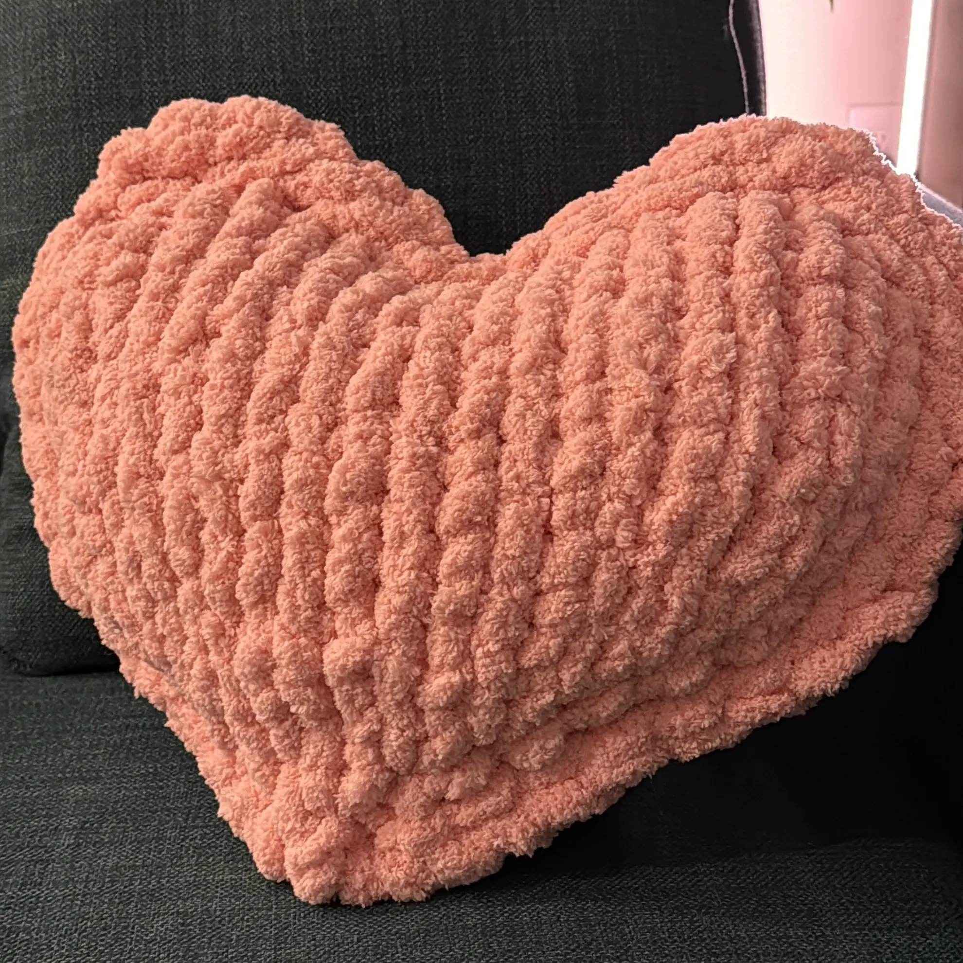 Heart Shaped Chunky HandKnit Pillow 18x16 Inch Super Soft Chenille Plush Hand Wash Only Skin Friendly Decorative Item