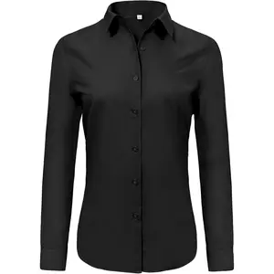 Super Soft Wrinkle Free Button Down Shirts for Women Solid Long Sleeve Striped Formal Work Dress Blouses Tops