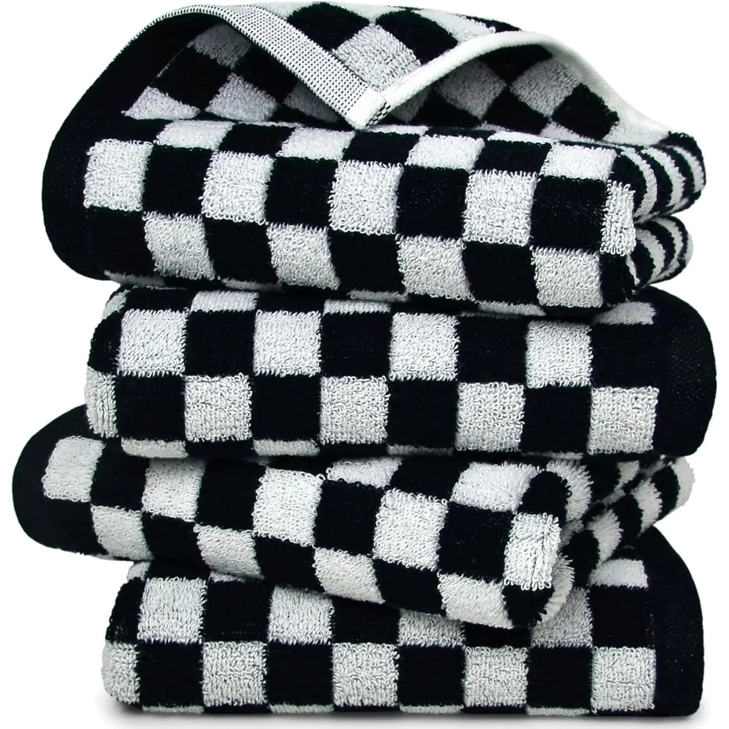 Black and White Hand Towels for Kitchen 4 Pack Cotton, Decorative Bathroom Towels Checkered Decor Farmhouse Cute for Men Women Gifts, 13" x 29"