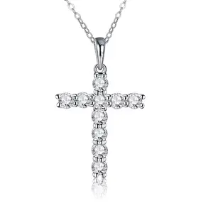 Cross Pendant  Synthetic Moissanite Necklace For Men Women Luxury Jewelry for Engagement Gift N019