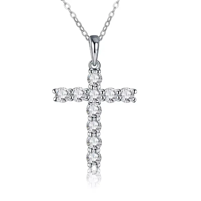 Unisex Synthetic Moissanite Cross Pendant Necklace, Luxury Religious Statement Jewelry, Women's Engagement Gift Necklace, Model N019, Statement Religious Necklace