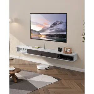VEVOR Floating TV Stand, 70 in Wall Mount Entertainment Center with Cable Hole, Modern Floating TV Shelf with Storage Cabinet, Particle Board Console for DVD Player, Cable Box, Game Console, White