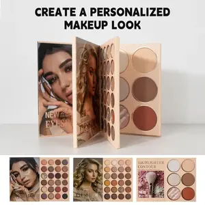 54-Color All-in-One all-day  Makeup Book Palette, 3-Layer Foldable Design with Eyeshadow, Blush & Highlighter, Silky Buildable Formula for Travel & Daily Glam Evening Smooth Compact Cosmetic
