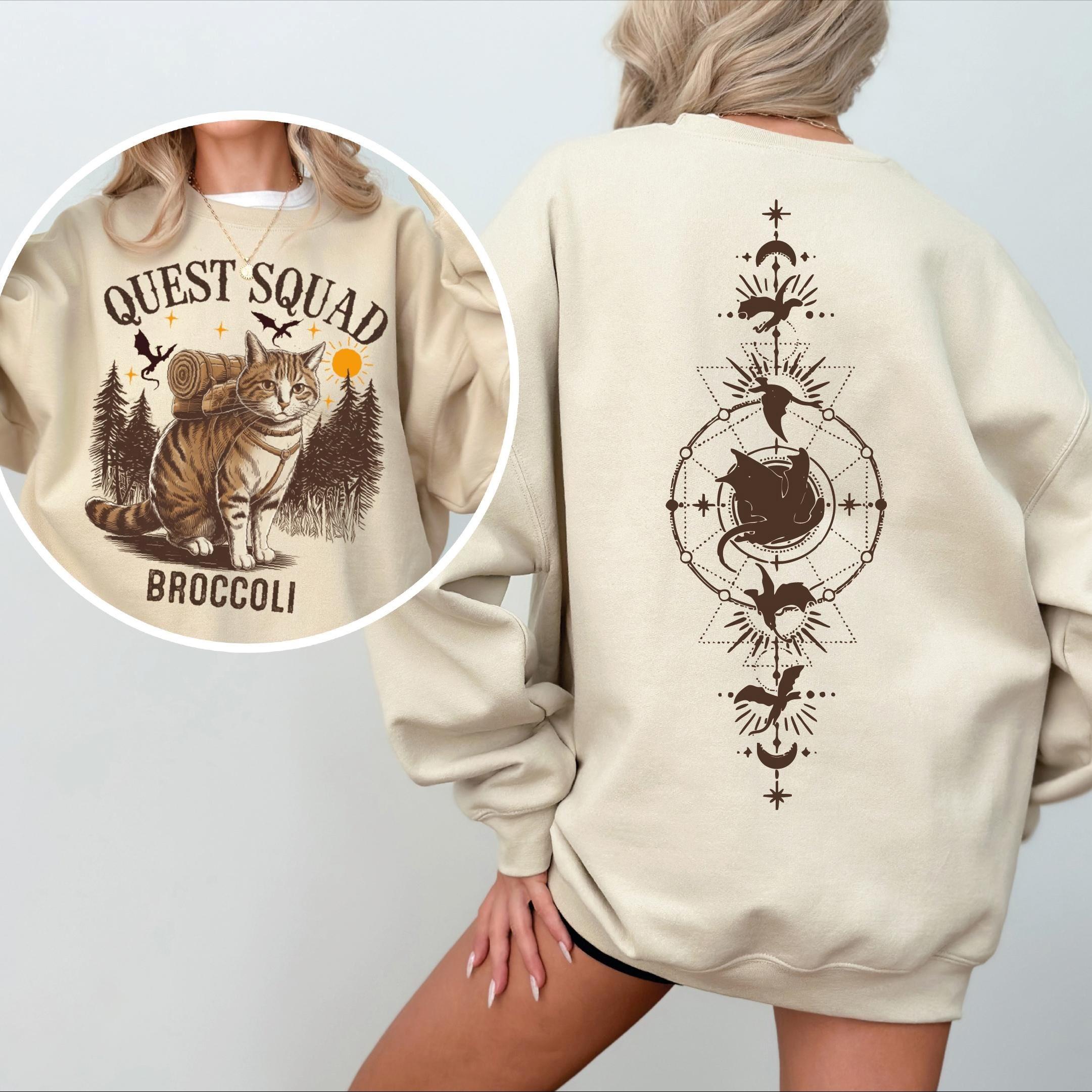 Sale Up To 70% – Quest Squad Broccoli Bookish Sweatshirt, Cat Lover Fantasy Reader Crewneck, Book Quote Tee, Girl Power Sweatshirt, Gift For Her
