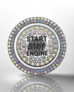 Start/Stop Button Bling Ring - 2pc Set - Rhinestone Ring - Diamond Shine Multicolor