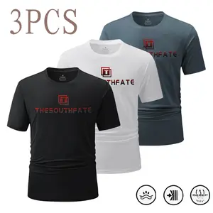 3-Pack men's quick-drying T-shirts, summer ice silk breathable fitness short sleeves, casual versatile crew neck top