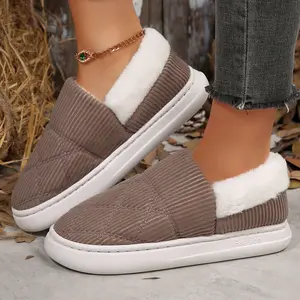 Women's Cozy Comfort Thermal Stripes Non Slip Fuzzy House Slippers Indoor Soft Thick-Soled Shoes