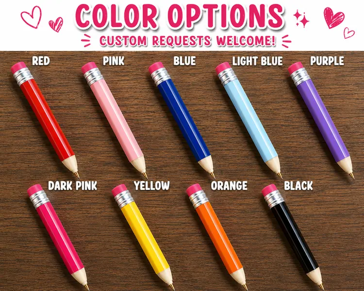 Jumbo 3D Printed Pencil Pen – Oversized Novelty Ballpoint Pen – Teacher Gift – Fun Desk Accessory – Custom Color Pen