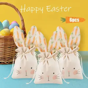 6-Pack Bunny Drawstring Bags for Easter, Cute Carrot Rabbit Shape for Party Favors, Goodie Bags for Weddings and Events