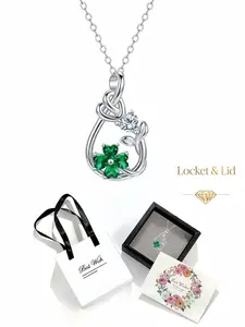 Lucky Floral Language Luxury emerald four-leaf clover necklace with dazzling gems. Comes with elegant drawer jewelry gift box. Perfect gifts for birthdays, Mother's Day, Valentine's Day, Christmas and anniversaries.