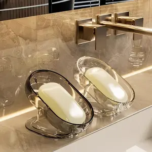 1pc Soap Dish - Oval Bathroom Organizer, Bathroom Organization, Durable Plastic Soap Holder, Clear Shower/Bathtub Décor for Bathroom, Kitchen - Easy to Clean & Space-Saving Design, Soap Tray, Bathroom Accessories, Soap Rack