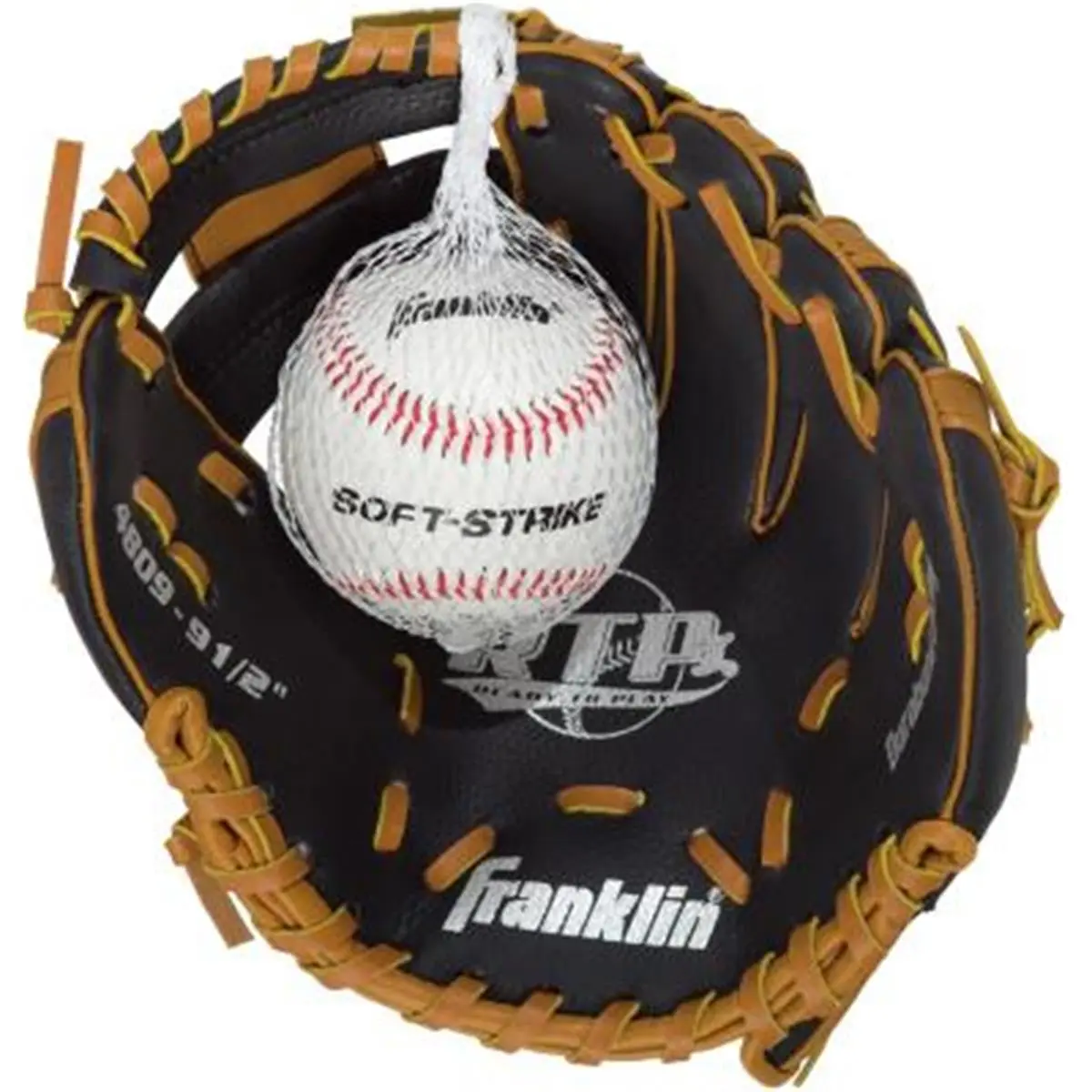 212 MAIN Right-Handed Thrower 9.5 in. PVC Baseball Glove - Black & Tan, Game-Ready Mitt with Included Ball for Baseball Sports, Baseball Mitt
