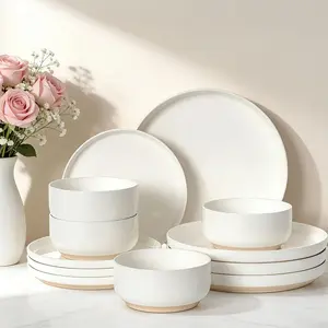 4-Person Suitable Dish and Bowl Set 12-Piece Scratch-Resistant Tableware Set Ceramic Kitchen Tableware Set Microwave and Dishwasher Safe Cream White