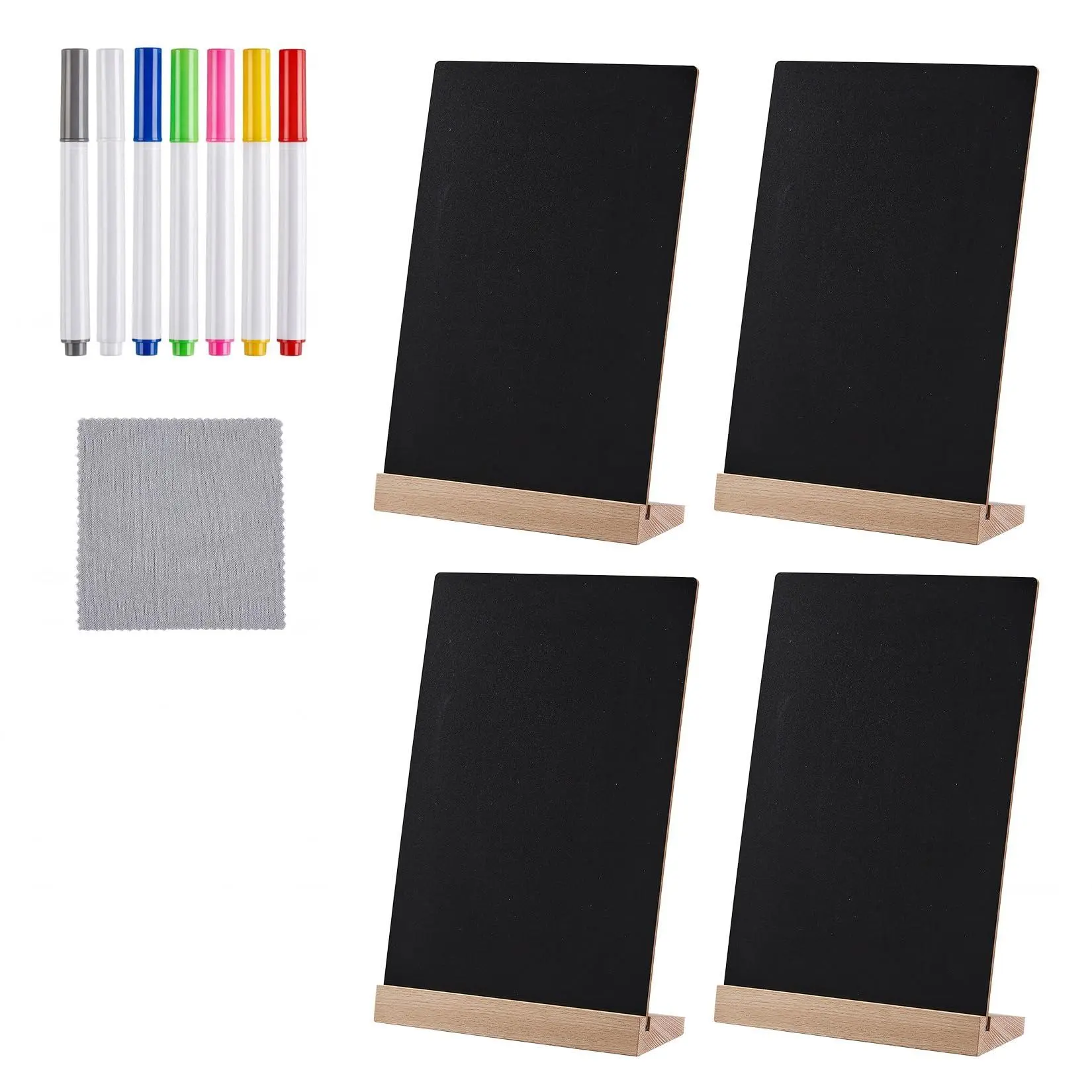 4-Pack A4 Tabletop Chalkboard Signs with Wooden Stand | Double-Sided Mini Blackboard Menu Boards, Reusable Countertop Display for Wedding Tables, Retail & Farmers Markets
