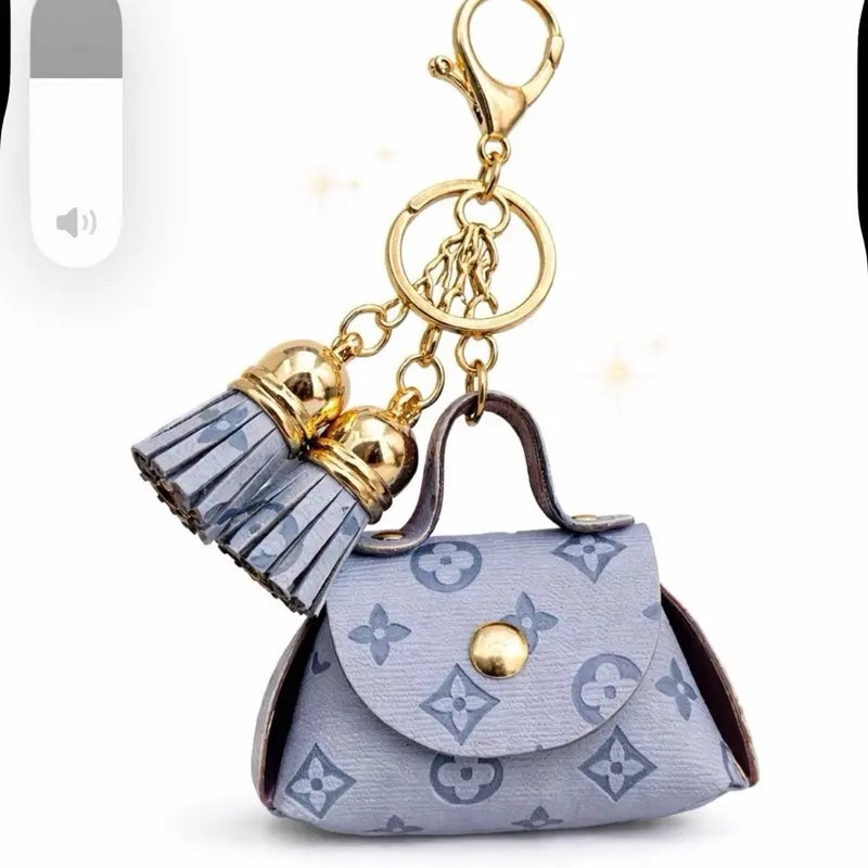 Blue Mini Bag Keychain Charm Tassel Gold