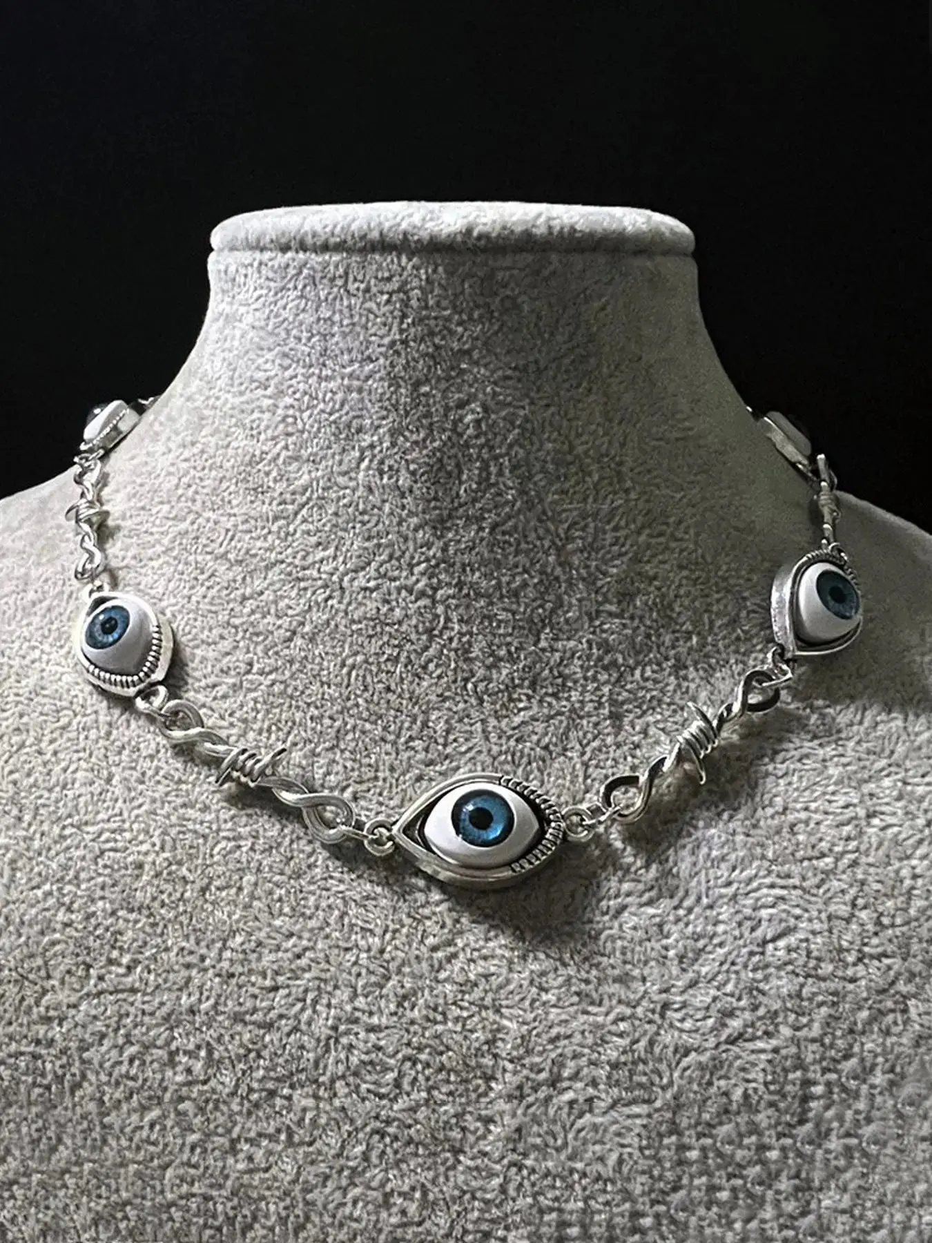 Gothic Blue Eye Necklace, Unique Eyeball Design, Thorny Punk Style, Unisex Party Jewelry, Bold Fashion Accessory for Men and Women, Statement Necklace, Eye Pendant Necklace, Trendy Women Bags