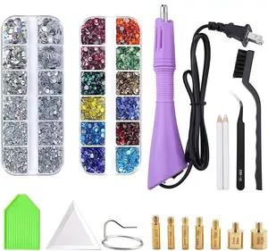 6056 PCS Hotfix Rhinestones Applicator, Crystal Glass Rhinestone Iron-on Wand with Mix Styles Flat Back Gemstone Multi Color &Size Set 2