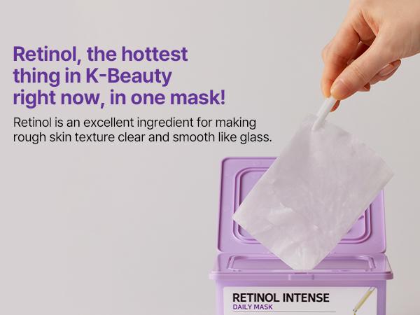 Retinol Intense Daily Mask 30 Sheets - Mild Vegan Korean Retinol Collagen Face Mask for Glass Skin Routine - Korean Skin Care