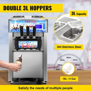 Commercial Ice Cream Maker, 18L/H Yield, 1200W Countertop Soft Serve Machine with 2x3L Hopper 3L Cylinder LCD Panel Puffing Shortage Alarm, Frozen Yogurt Maker for Restaurant Snack Bar,