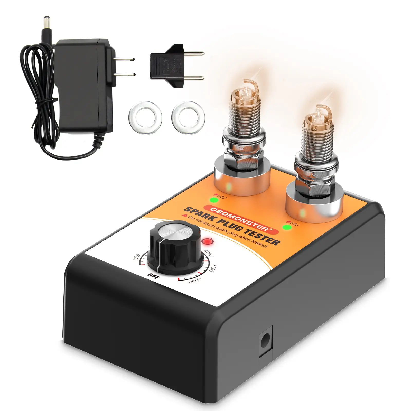 Spark Plug & Ignition Coil Tester with Double Holes for 12V Gasoline Cars. Professional Engine Misfire Detector, 0-6000 RPM Operating Frequency Automotive Diagnostic Tool Kit