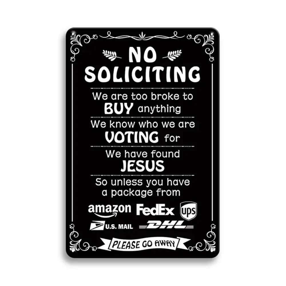 No Soliciting Sign, Funny Metal Sign, Vintage Metal Sign, Decorative Sign for House, Wall Art for Home Living Room Bedroom Office
