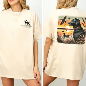 Dog Hunting Sunset, Duck Hunting Wild Southern T-shirt, Simply Printed Graphic Shirt, Daily Casual Cotton Womenswear