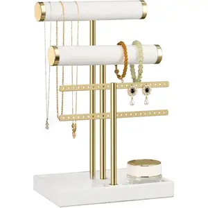 3 Tier Bracelet Holder Display - Detachable T Bar White Velvet Bracelet Holder, Jewelry Holder Organizer for Bracelet, Necklace, Earrings, Rings